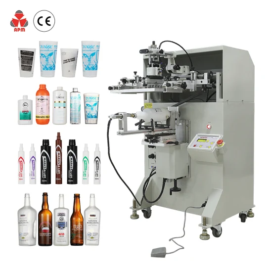 Máquina de serigrafia cilíndrica chinesa S350 multicolorida semiautomática para garrafa de perfume, garrafa de vidro, copo de plástico