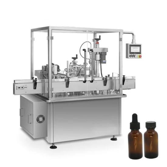 Linha de produção automática rotativa 10ml 60ml colírio elíquido para enchimento de frascos de óleo essencial Máquina de enchimento de frascos de tubo de ensaio e máquina de rotulagem